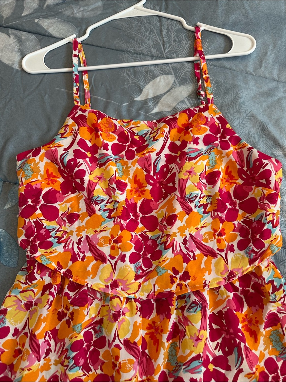 EUC Floral Romper - Bright Pink & Orange UNBRANDED Sz L - Picture 2 of 11